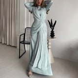 Women's New Autumn Collar Collar Overlapping Design Dress Dress High-Rise Collar With Long Skirt