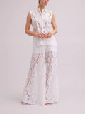 Literary And Art Casual Style Suit 2025 Spring New Collar Embroidered Sleeveless Shirt Trousers Two Sets Of Women