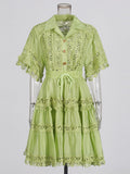 Romantic Style 2025 Summer New Collar Embroidered Lace Shirt With Elegant Half-Skirt Set
