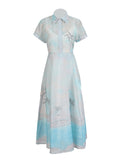 2025 Summer New V-Neck Print Short-Sleeved Shirt + High-Rise Half-Dress Suit Woman