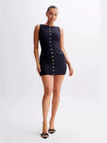 Summer New Temperament Sleeveless Round Collar Repair Woven Short Dress