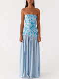 Personality Embroidery Beads Spliced Braided Dress Woman 2025 Summer New Open-Back Open Fork Waist Dress HZ0628