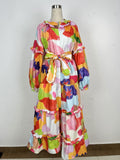 Tide Brand 2025 Spring Round Collar Lotus Lantern Sleeve Strap To Close The Waist Orange Red Dress Dress Dress