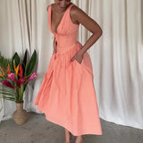 Women's Summer Vneck Sleeveless High-Rise Slimming Dress Holiday Dress