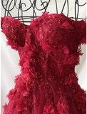Pink Off Shoulder Tulle Floral Party Dress Tulle Prom Dress Evening Dress SD1747