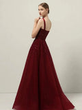 A line Straps Sequin Burgundy Long Party Dress Prom Dresses SD1503 HZ0628
