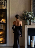 Off-shoulder Sleeveless Mermaid Satin Evening Prom Dresses SD1589 HZ0628