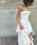 A-Line Strapless Chiffon Long Prom Dresses Formal Evening Dress SD2204 HZ0628