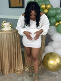White Off Shoulder Backless V-Neck Lantern Sleeve Bodycon Party Cute Baby Shower Maternity Mini Dress Maternity