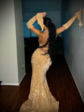 Sheath V Neckline Red Sequin Long Prom Dresses Formal Evening Dress SD1409