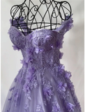 Pink Off Shoulder Tulle Floral Party Dress Tulle Prom Dress Evening Dress SD1747