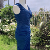 Fashion Mermaid V Neckline Navy Blue Floor Length Evening Dress Prom Dresses SD1881 HZ0628
