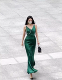 Sheath Spaghetti Straps Green Vacation Dress Satin Birthday Dresses SD0020