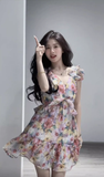 A line V Neckline Floral Chiffon Travel Vacation Beach Dress Short Dress SD0024