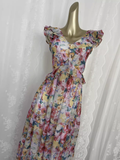 A line V Neckline Floral Chiffon Travel Vacation Beach Dress Short Dress SD0024