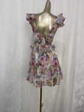 A line V Neckline Floral Chiffon Travel Vacation Beach Dress Short Dress SD0024