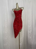 Sheath Straps Floral Red Travel Vacation Beach Dress Short Birthday Dress SD0026