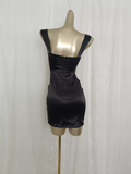 Sheath Straps Floral Black Slit Travel Vacation Dress Short Birthday Dress SD0059