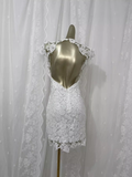 Sheath Scoop Neckline Floral Travel Backless Lace Vacation Dress Short Birthday Dress SD0061