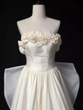 A line Strapless Satin White Long Wedding Dresses Brides Dress SD0088