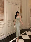 Sheath Spaghetti Straps Green Prom Dresses Birthday Outfits Evening Gown SD1000