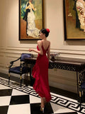 High Low Spaghetti Straps Red Long Prom Dresses Birthday Outfits Evening Gown SD1004