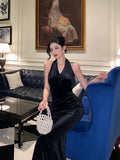 Sheath V neckline Black Velvet Long Prom Dresses Evening Gowns SD1006