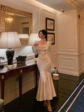 Mermaid Square Neckline Long Sleeves Prom Dresses Birthday Outfits Evening Gown SD1010
