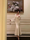 Mermaid Square Neckline Long Sleeves Prom Dresses Birthday Outfits Evening Gown SD1010