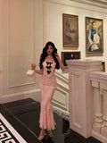 Mermaid Strapless Lace Pink Prom Dresses Birthday Outfits Evening Gown SD1015