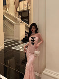 Mermaid Strapless Lace Pink Prom Dresses Birthday Outfits Evening Gown SD1015