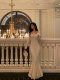 Sheath Square Neckline Ivory Long Prom Dresses Birthday Outfits Evening Gown SD1018