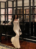 Sheath Square Neckline Ivory Long Prom Dresses Birthday Outfits Evening Gown SD1018
