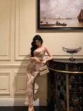 Mermaid Spaghetti Straps Floral Prom Dresses Birthday Outfits Evening Gown SD1019