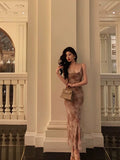 Mermaid Spaghetti Straps Floral Prom Dresses Birthday Outfits Evening Gown SD1019