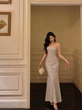 Sheath Spaghetti Straps Long Prom Dresses Birthday Outfits Evening Gown SD1020