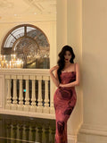 Sheath Floral Pink Prom Dresses Birthday Outfits Evening Gown SD1022