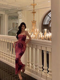 Sheath Floral Pink Prom Dresses Birthday Outfits Evening Gown SD1022
