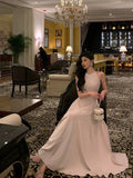 A Line Scoop Neckline Long Light Pink Prom Dresses Birthday Outfits Evening Gown SD1024
