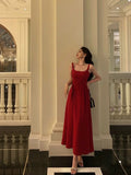 A Line Spaghetti Straps Red Prom Dresses Birthday Outfits Evening Gown SD1026