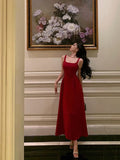 A Line Spaghetti Straps Red Prom Dresses Birthday Outfits Evening Gown SD1026