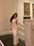 Sheath V Neckline Ivory Satin Prom Dresses Birthday Outfits Evening Gown SD1027