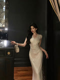 Sheath V Neckline Ivory Satin Prom Dresses Birthday Outfits Evening Gown SD1027