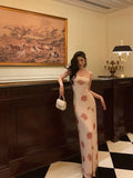 Sheath Spaghetti Straps Floral Long Prom Dresses Birthday Outfits Evening Gown SD1032