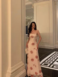 Sheath Spaghetti Straps Floral Long Prom Dresses Birthday Outfits Evening Gown SD1032