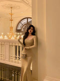 Sheath Square Neckline Long Prom Dresses Birthday Outfits Evening Gown SD1038