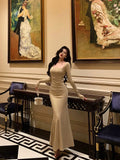 Sheath Square Neckline Long Prom Dresses Birthday Outfits Evening Gown SD1038