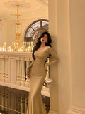 Sheath Square Neckline Long Prom Dresses Birthday Outfits Evening Gown SD1038