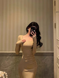 Sheath Square Neckline Long Prom Dresses Birthday Outfits Evening Gown SD1038