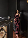 French Sheath Halter Floral Prom Dresses Birthday Outfits Evening Gown SD1041